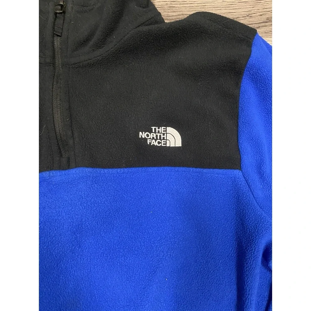 The North Face 1/4 Zip Jacket Size Medium Blue Black Fleece‎ Pullover